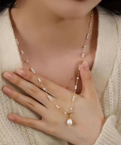 Gold Stainless Steel Pearl Pendant Necklace