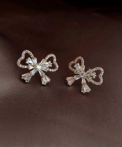 Gold Sterling Silver Alloy Zircon Bow Stud Earrings Kx1001