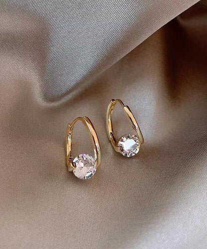 Gold Sterling Silver Alloy Zircon Hoop Earrings