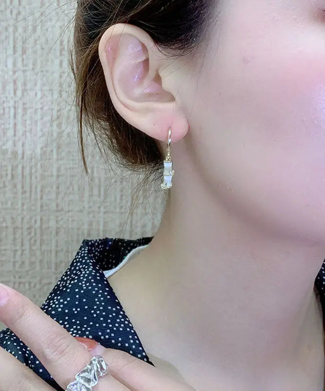 Sterling Silver Cat's Eye Stone Bamboo Knot Drop Earrings