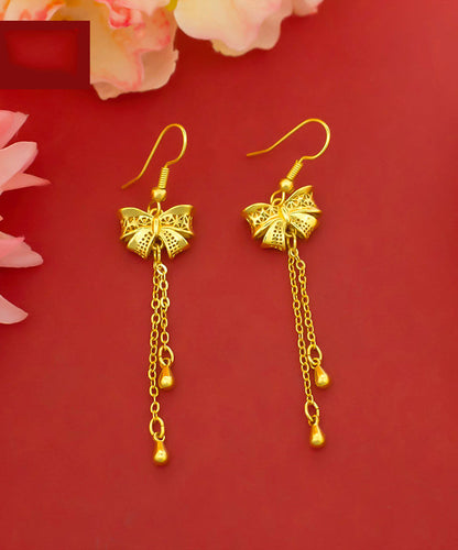 Gold Sterling Silver Overgild Bow Tassel Drop Earrings