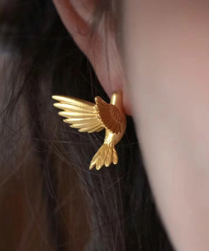 Stud Bird Flying Gold Earrings Overgild Sterling Silver