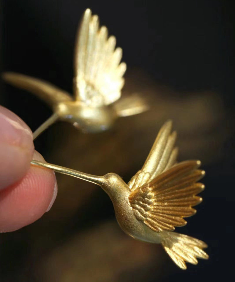 Stud Bird Flying Gold Earrings Overgild Sterling Silver