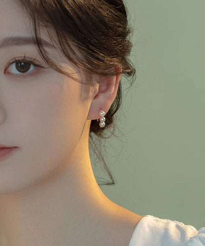 Gold Sterling Silver Overgild Pearl Hoop Earrings