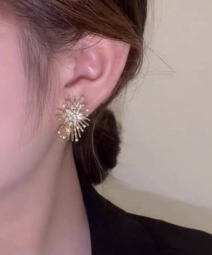 Gold Sterling Silver Overgild Zircon Fireworks Stud Earrings