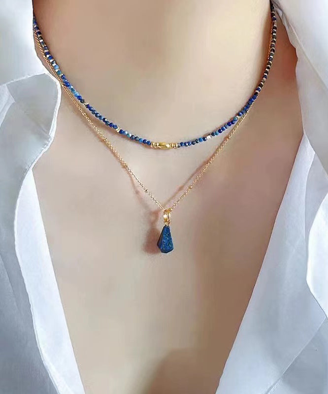 Klein Blue Sterling Silver Overgild Bluestone Beading Two Piece Set Pendant Necklace