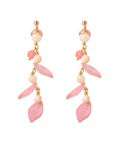 Pink Petal Crystal 14k Gold Drop Earrings