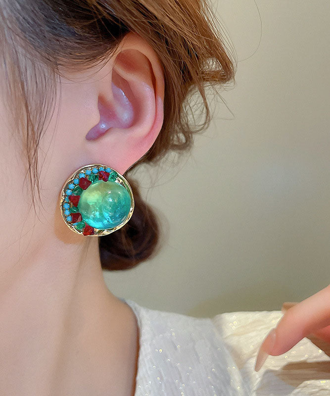 Rainbow Alloy Zircon Coloured Glaze Round Stud Earrings