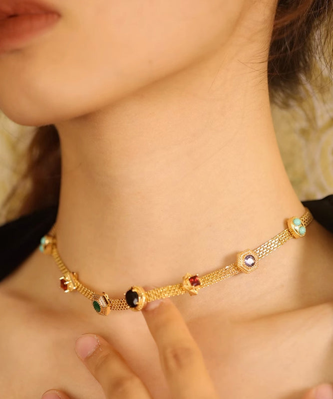 Rainbow Alloy Zircon Turquoise Gem Stone Princess Necklace Wp018