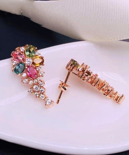 Rainbow Sterling Silver Overgild Zircon Crystal Stud Earrings