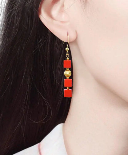 14k Gold Cinnabar Candy Drop Earrings