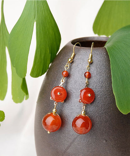 Red Agate 14k Gold Wedding Drop Earrings
