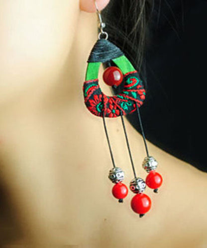 Red Agate Cotton Rope Tassel Drop Earrings