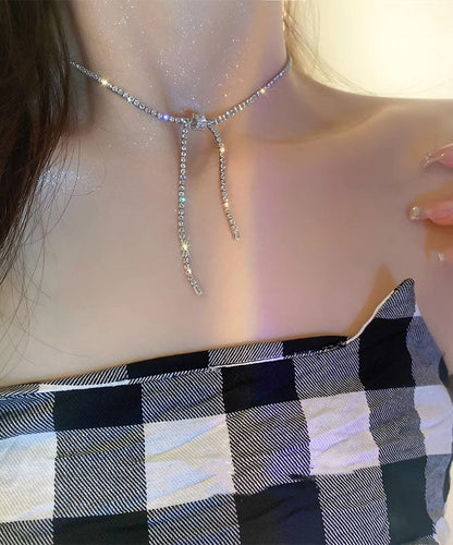 Silk Sterling Silver Zircon Bow Princess Necklace