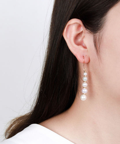 White 14k Gold Pearl Mother Shellfish Drop Earrings