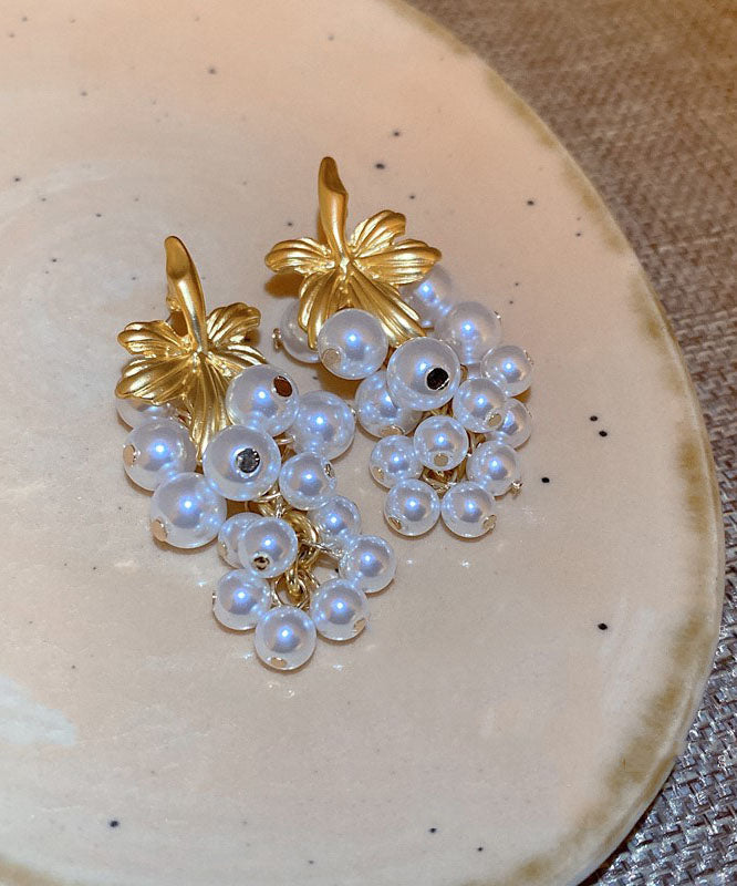 White Overgild Pearl Tassel Drop Earrings