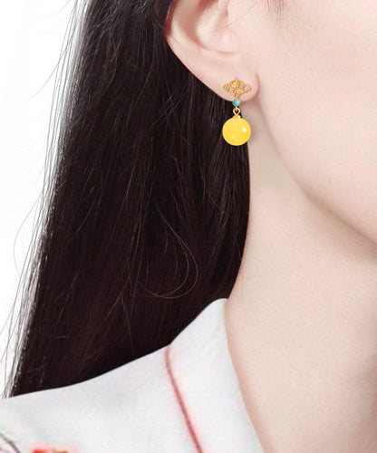 Yellow Sterling Silver Overgild Turquoise Beeswax Drop Earrings