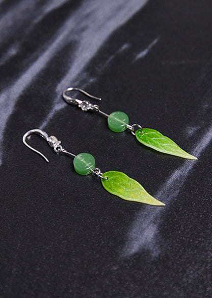 Zircon Green Leaf Acrylic Drop Earrings