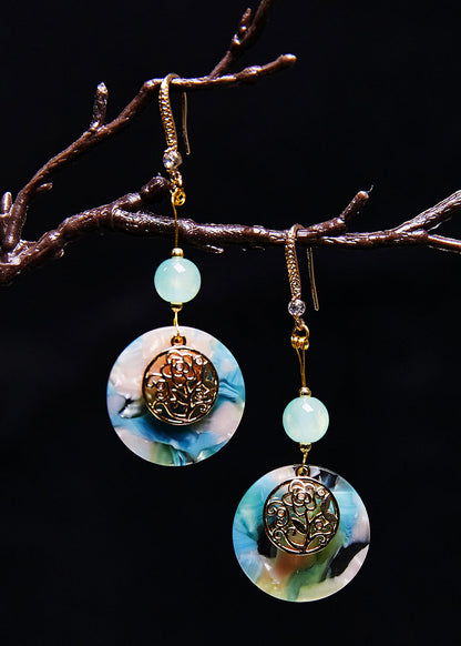 Fine Blue Circular Jade National Style Drop Earrings