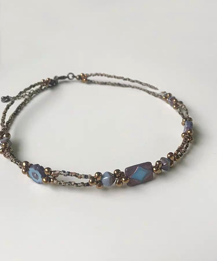 Fine Blue Copper Overgild Beading Gratuated Bead Necklace Qu015