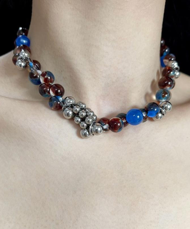 Multicolor Stainless Steel Acrylic Beading Gratuated Bead Necklace Wi010