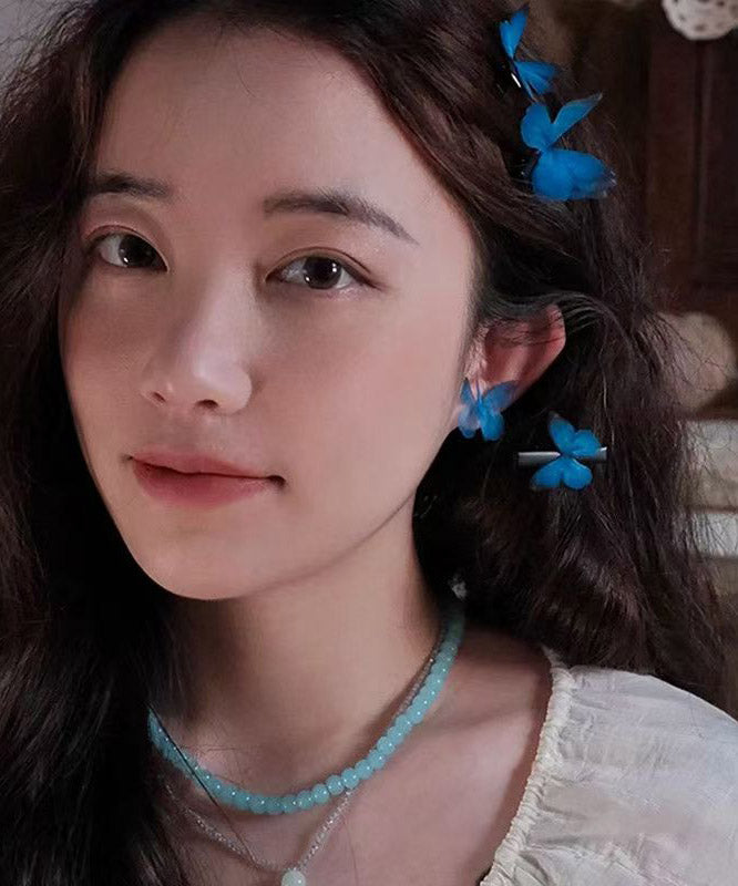 Fine Blue Tulle Alloy Butterfly Stud Earrings