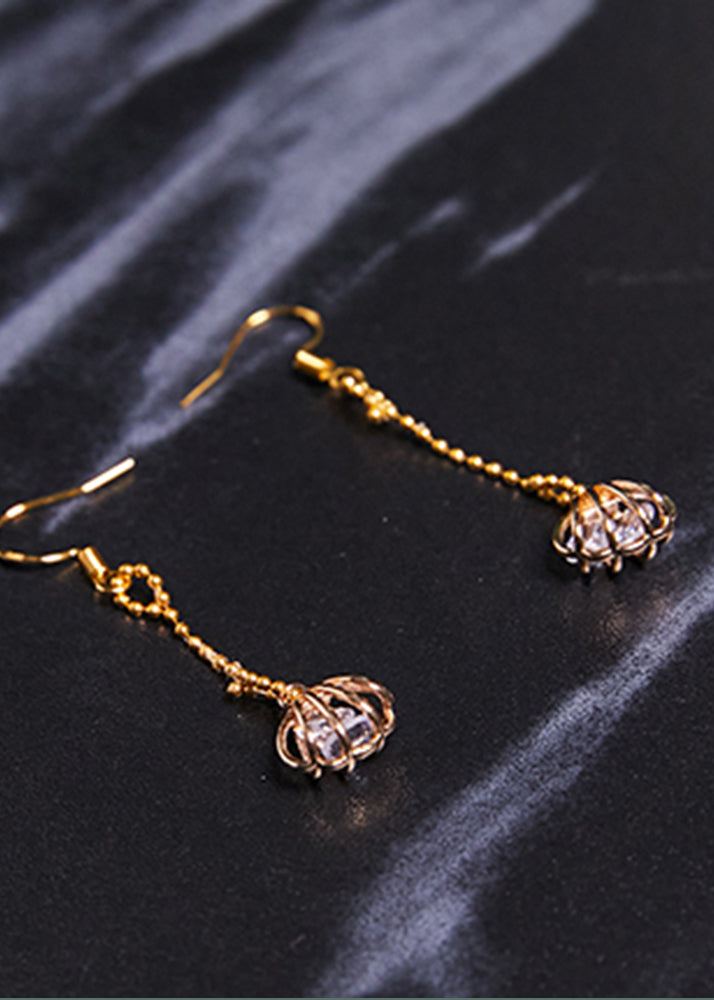 Fine Gem Stone Hollow Out 14k Gold Drop Earrings