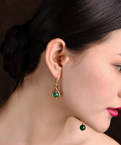 Fine Gold 14k Gold Agate Garnet Dragonfly Asymmetric Drop Earrings