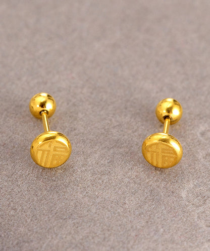 Fine Gold Stainless Steel Fu Character Stud Earrings Gh1051