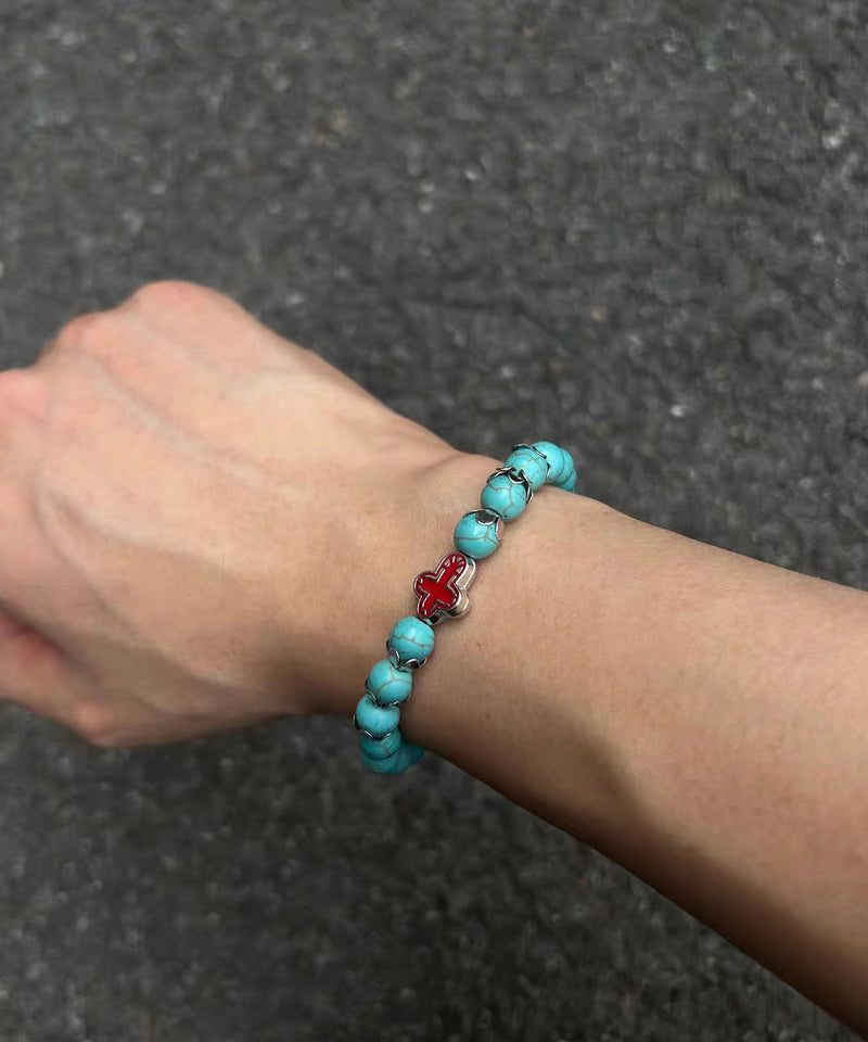 Fine Green Turquoise Cross Alloy Bracelet