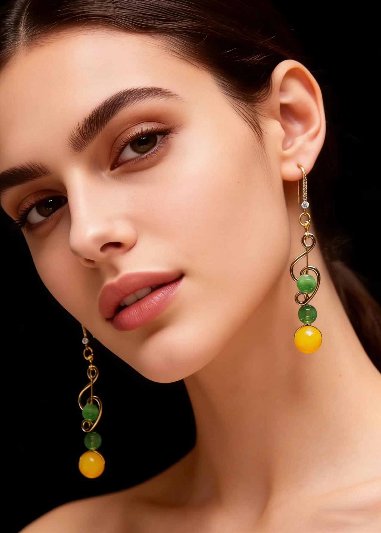 Fine Jade and Beeswax Zircon Long Drop Earrings
