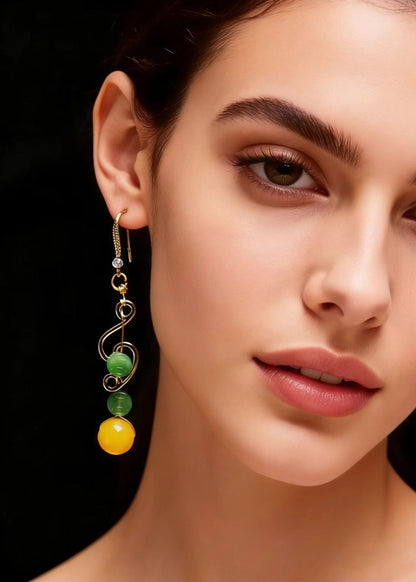 Fine Jade and Beeswax Zircon Long Drop Earrings