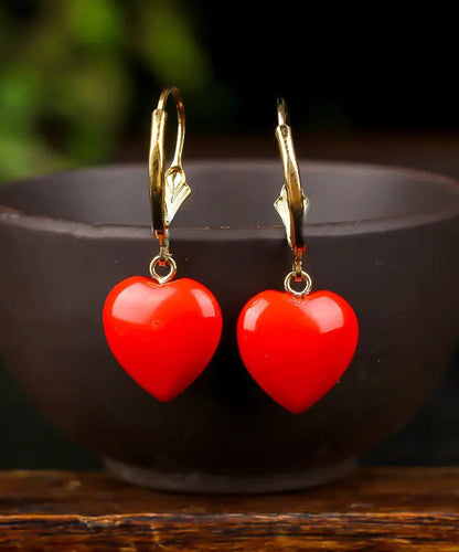 14k Gold Love Cinnabar Drop Earrings