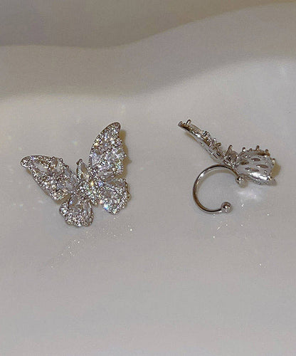 Fine Silk Copper Alloy Zircon Butterfly Stud Earrings