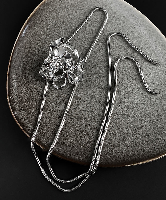 Fine Silk Stainless Steel Alloy Rose Lariat Necklace Ra029