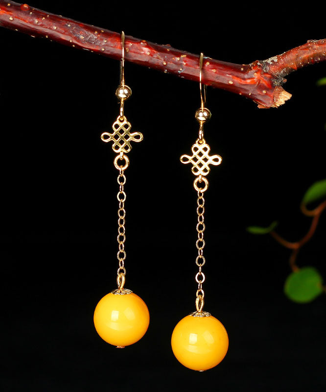Fine Yellow 14k Gold Amber Beeswax Drop Earrings