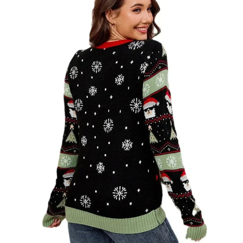Christmas Sweater Women's Warm Knit with V-Neck