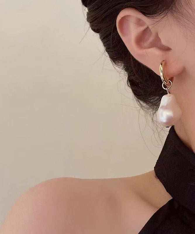 French Gold Copper Overgild Pearl Drop Earrings