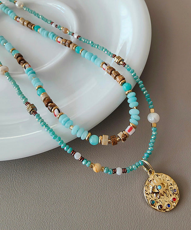 French Tianhe Stone Bead Light Titanium Steel Necklace Set