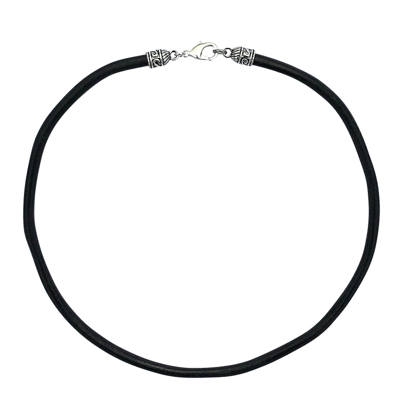 Extra Thick 5mm Wide Black Leather Cord Silver Necklace