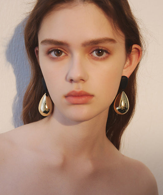 Glossy Gold Waterdrop Dangle Metal Drop Earrings