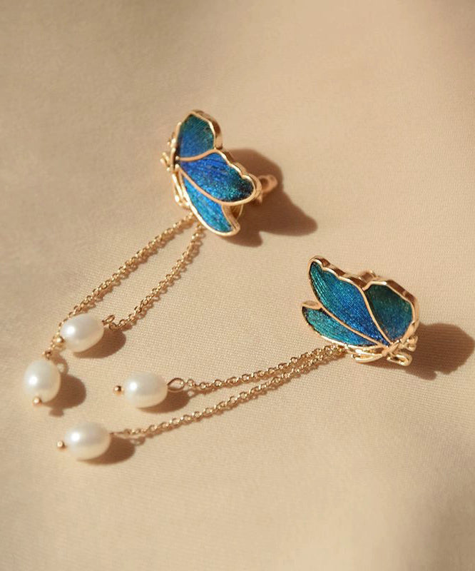 Drop Pearl Butterfly Color Overgild Blue Tassel Gradient Copper