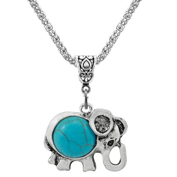 Antique Silver Turquoise Elephant Necklace