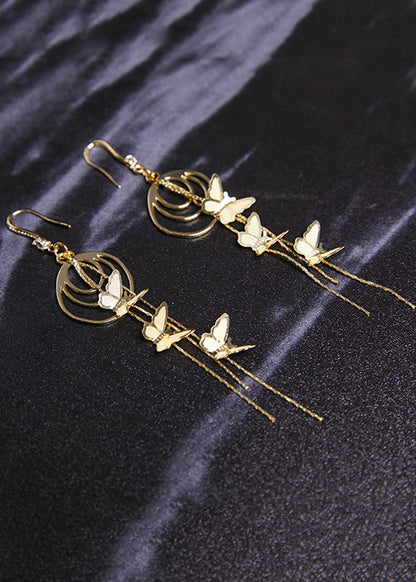 Handmade Butterfly 14k Gold Tassels Drop Earrings