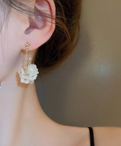 Handmade White Alloy Pearl Tassel Drop Earrings