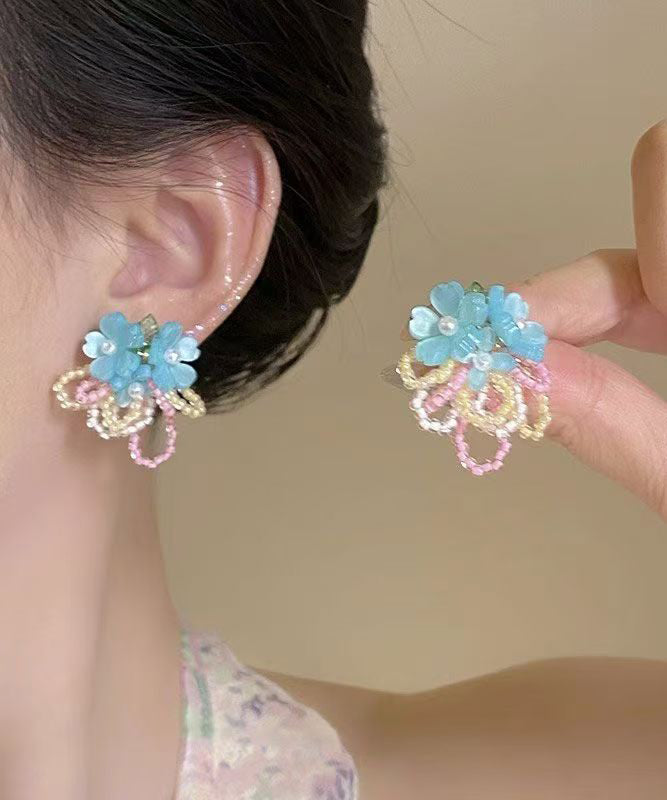 Holiday Blue Alloy Crystal Beading Stud Earrings