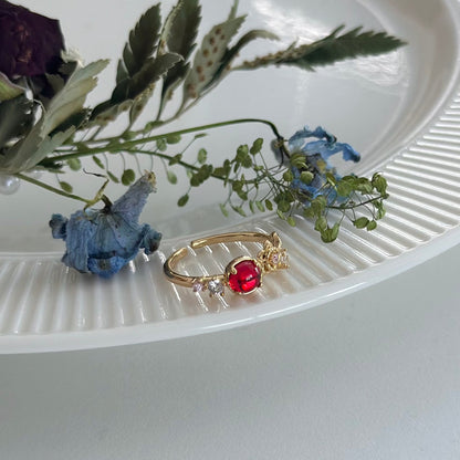 [] Red Gem Rose Ring