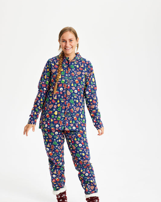 Crazy Christmas Pajamas Flannel Blue Women's