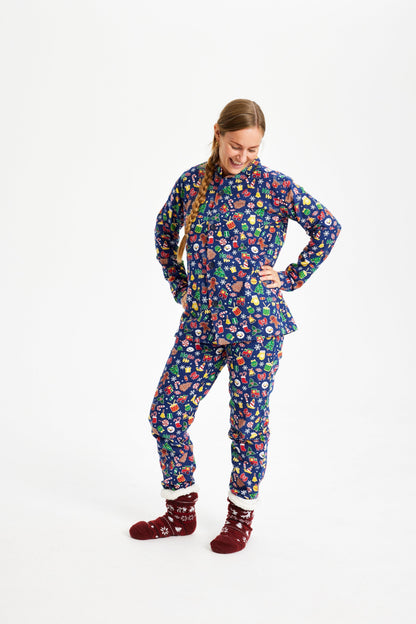 Crazy Christmas Pajamas Flannel Blue Women's