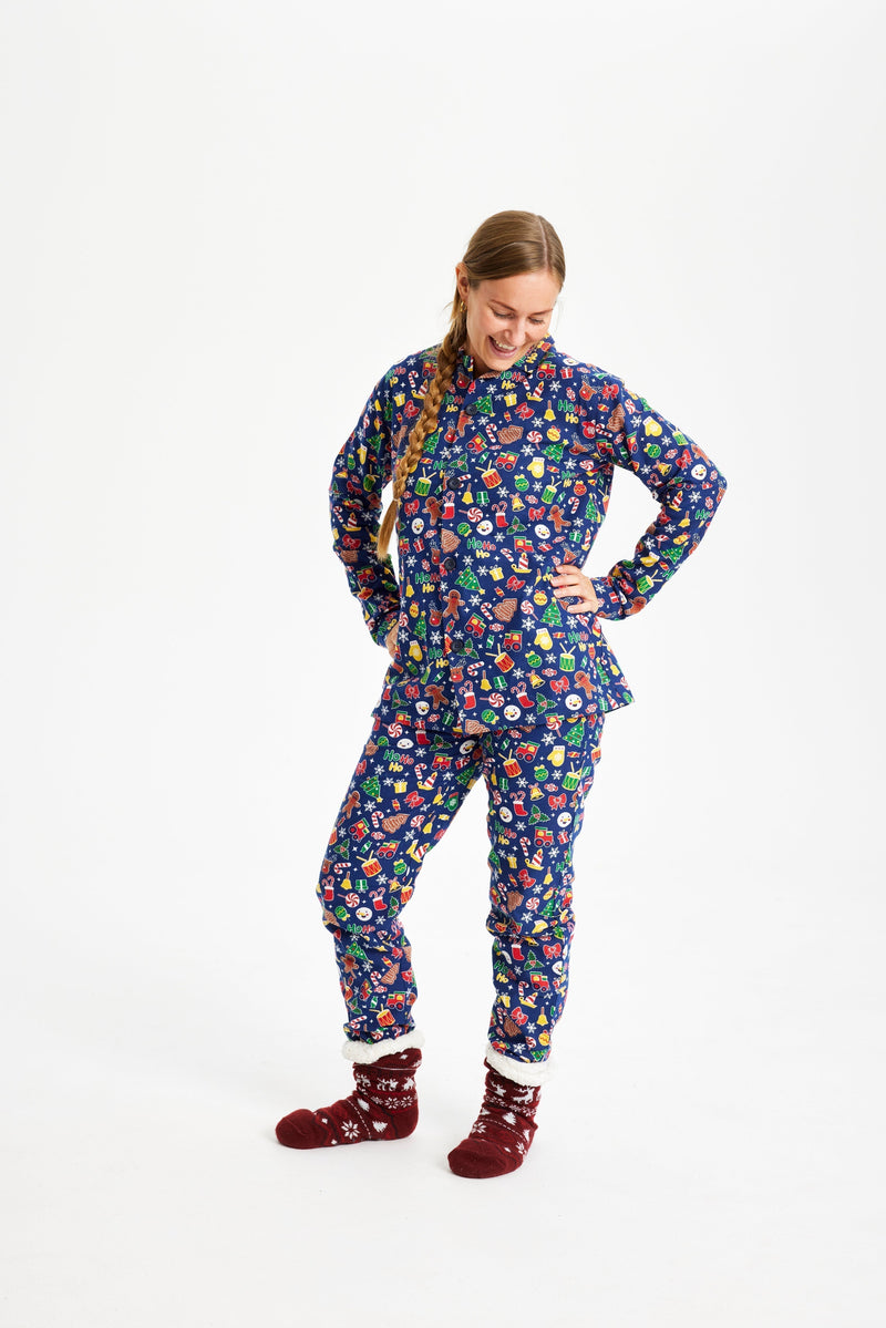 Crazy Christmas Pajamas Flannel Blue Women's